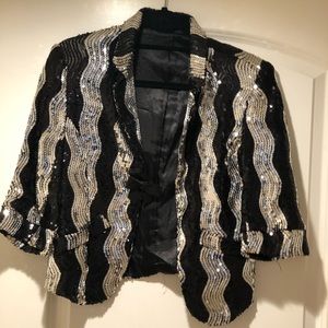 Vintage SEQUINED Blazer- Black and Silver (size M)